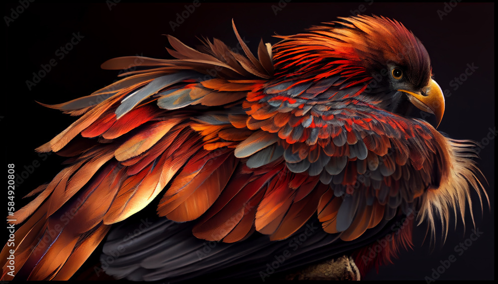 Fototapeta premium Multi colored macaw perched on black background majestic ,generative AI