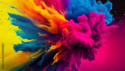 Colorful paint explosion in futuristic generative AI backdrop ,generative AI