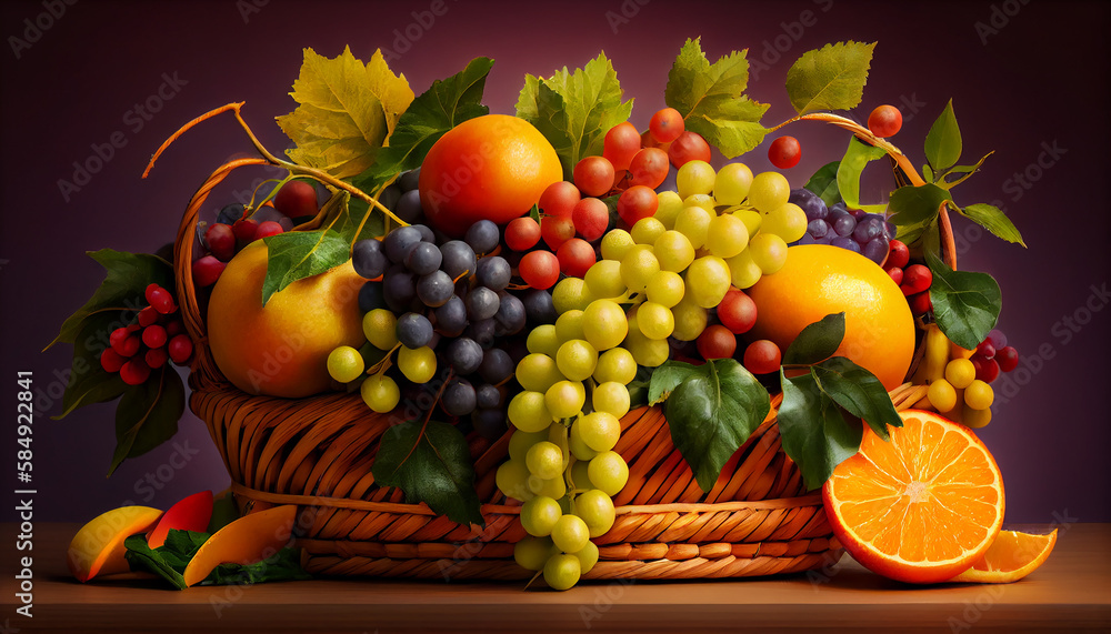 Fresh fruit basket nature autumn harvest celebration ,generative AI Fresh fruit basket nature autumn harvest celebration ,generative AI