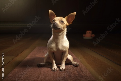 Cute little chihuahua dog doing yoga pose, Generative Ai © Tony Tueni