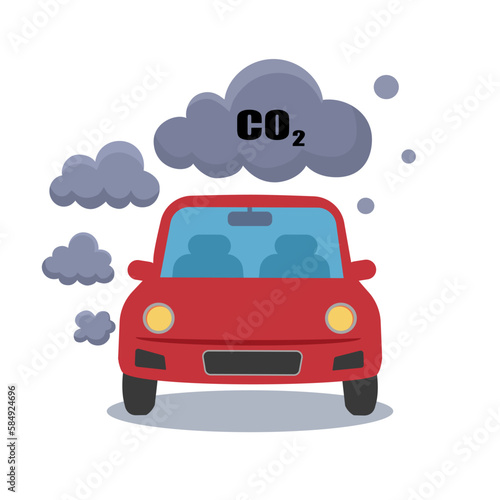 Fototapeta Naklejka Na Ścianę i Meble -  Car exhaust fumes with CO2 in flat design on white background. Motor vehicle pollution.