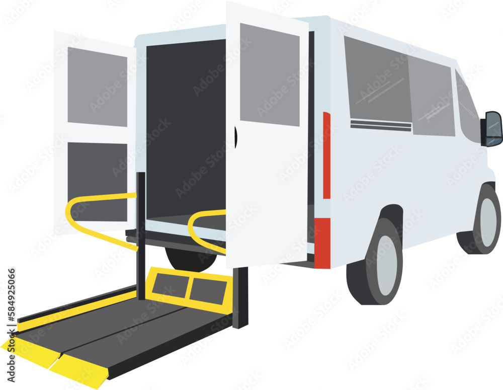 A specialized vehicle with Yellow bar and handrail, Bus Using Access