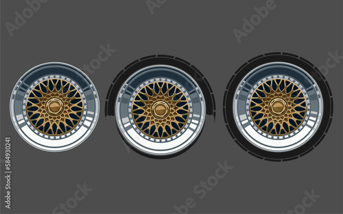 wheels gold silver, Car Wheel 3D illustration, Car wheel, set. Realistic design. Vector illustration