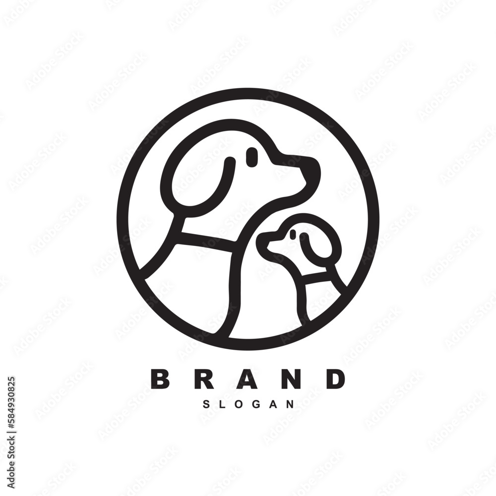 Obraz premium Outline circle two dog vintage logo design vector