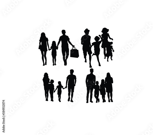 Happy Family Activity Silhouettes   art vector design 