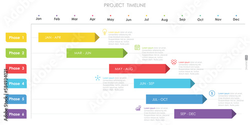 project timeline diagram Infographic roadmap template for business. 12 Months modern Timeline diagram calendar with presentation vector infographic. © Thossaphon