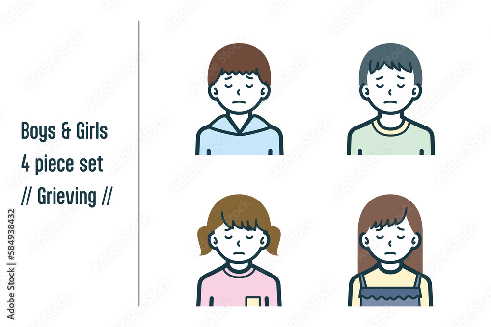 悲しんでいる男の子&女の子の4点セットno.1 悲しんでいる男の子&女の子の4点セットno.1