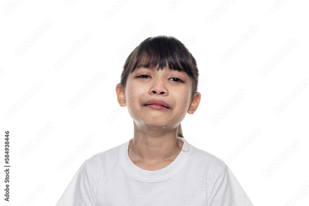 Little Asian girl cry isolated on white background with clipping path. Little Asian girl cry isolated on white background with clipping path.