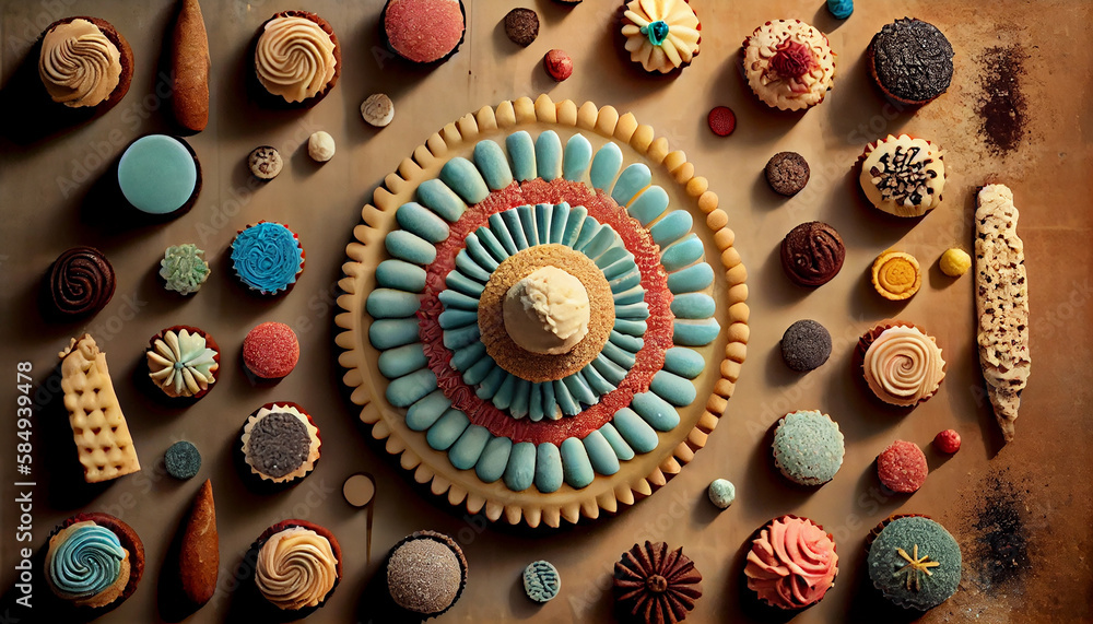 Multi colored seashell collection arranged in decorative wheel generated by AI