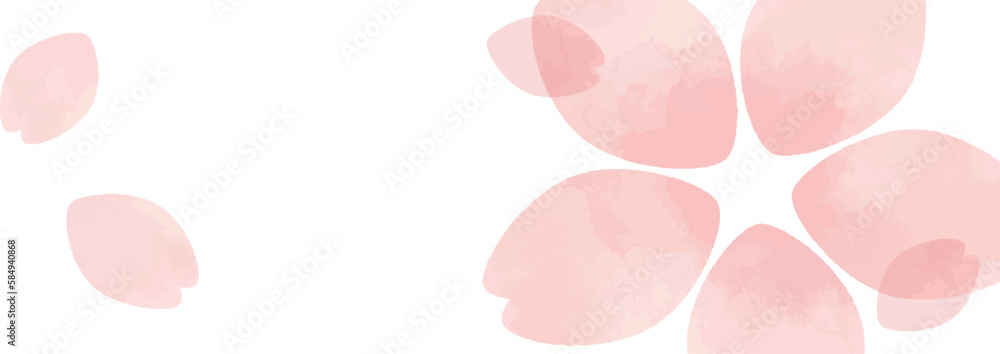 水彩風桜の花と花びらのイラストの背景素材　横長