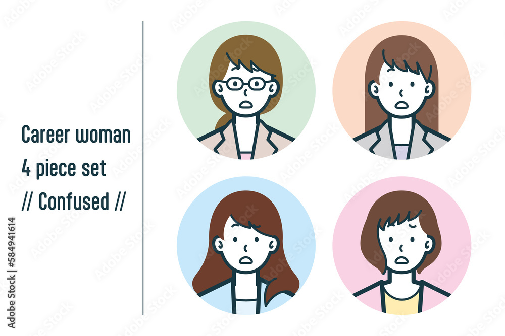困惑しているキャリアウーマンの4点セットno.1