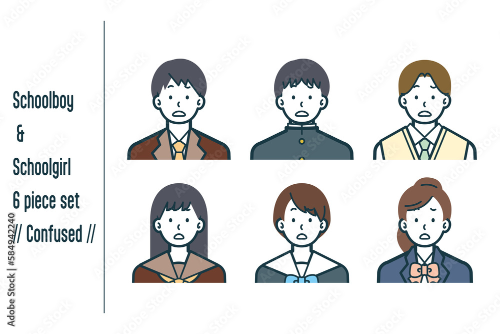 困惑している男女の学生の6点セットno.1 困惑している男女の学生の6点セットno.1