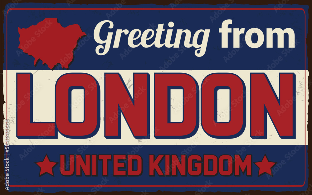 Greetings from London United Kindom vintage rusty metal sign vector template