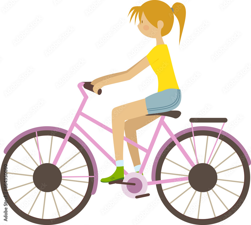 Girl riding bicycles isolated on white background Girl riding bicycles isolated on white background