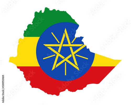 Ethiopia flag on map on transparent  background