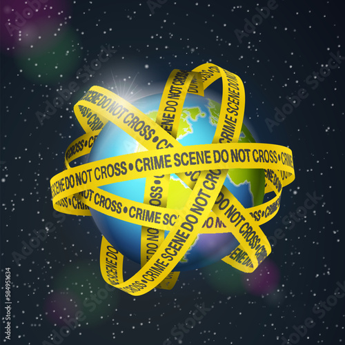 World globe with crime scene tape on space