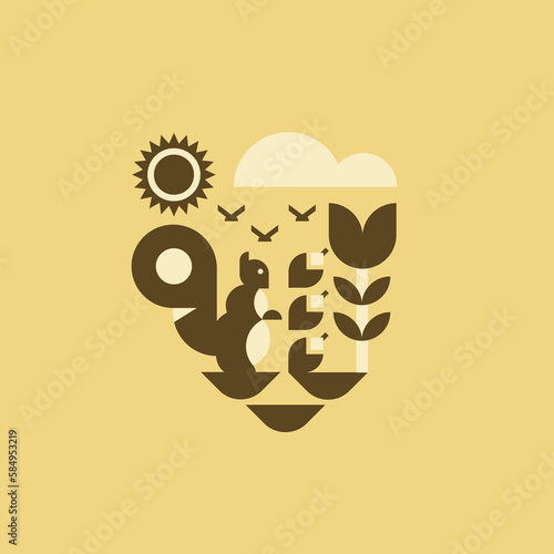 illustration vector graphic of squirrel looking for food with minimalist concept