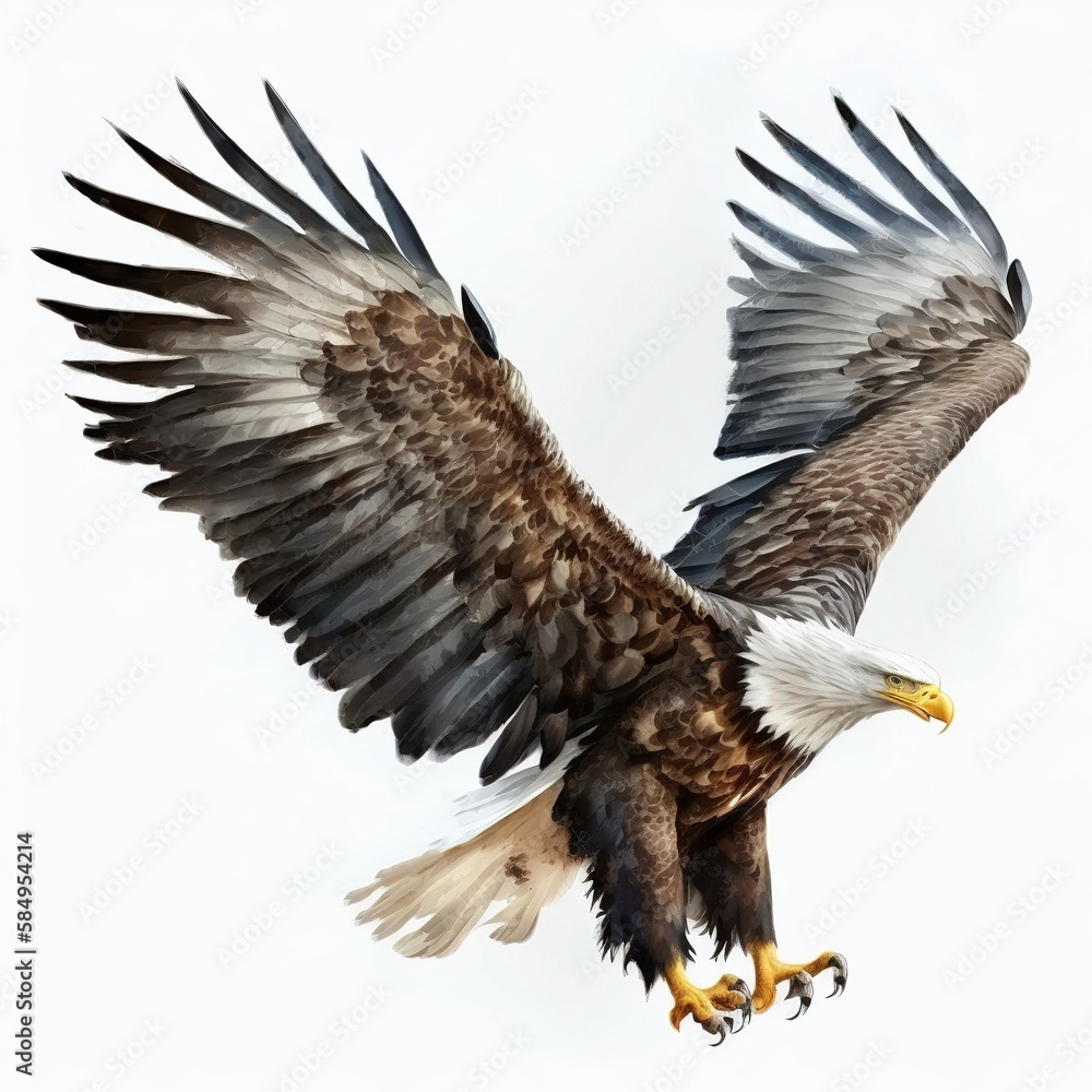 Bald Eagle in Watercolor, A Symbol of Freedom and Strength, Isolated on White Background - Generative AI Bald Eagle in Watercolor, A Symbol of Freedom and Strength, Isolated on White Background - Generative AI