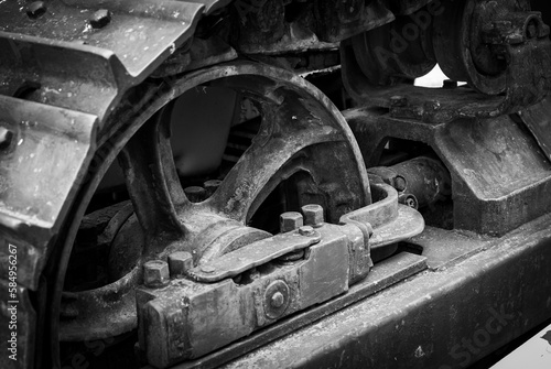 A fragment of the transmission of the wheel moving the caterpillar of a bulldozer tractor weighing 14 tons