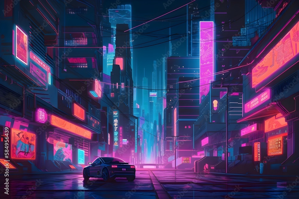 Beautiful Cyberpunk Street Cityscape, Glitchy Animation  style | Cyberpunk Wallpaper/Background |