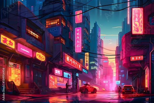 Beautiful Cyberpunk Street Cityscape, Glitchy Animation  style | Cyberpunk Wallpaper/Background |