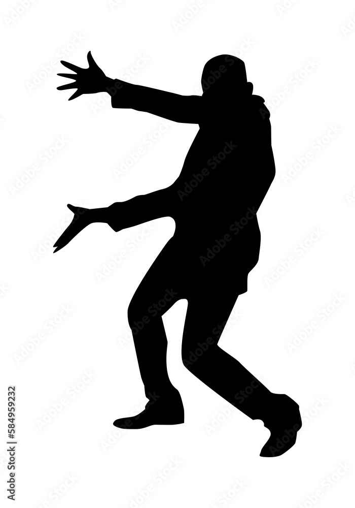 Naklejka premium silhouette of man presenting with pose, funny gesture. tada. vector illustration.