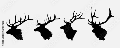 elk head silhouette collection set. deer, moose. animal, horn, jungle, hunting concept. for print, poster, sticker, and other designs. monochrome vector illustration. photo