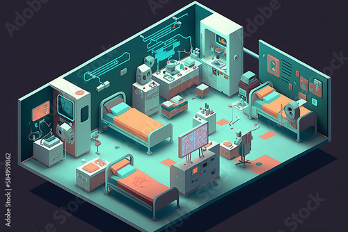 Isometric hospital operation room. Generative AI.