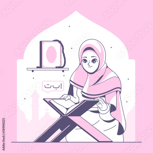 beautiful hijab girl learning al quran