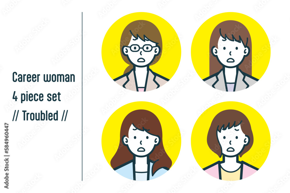 Naklejka premium 困っているキャリアウーマンの4点セットno.1