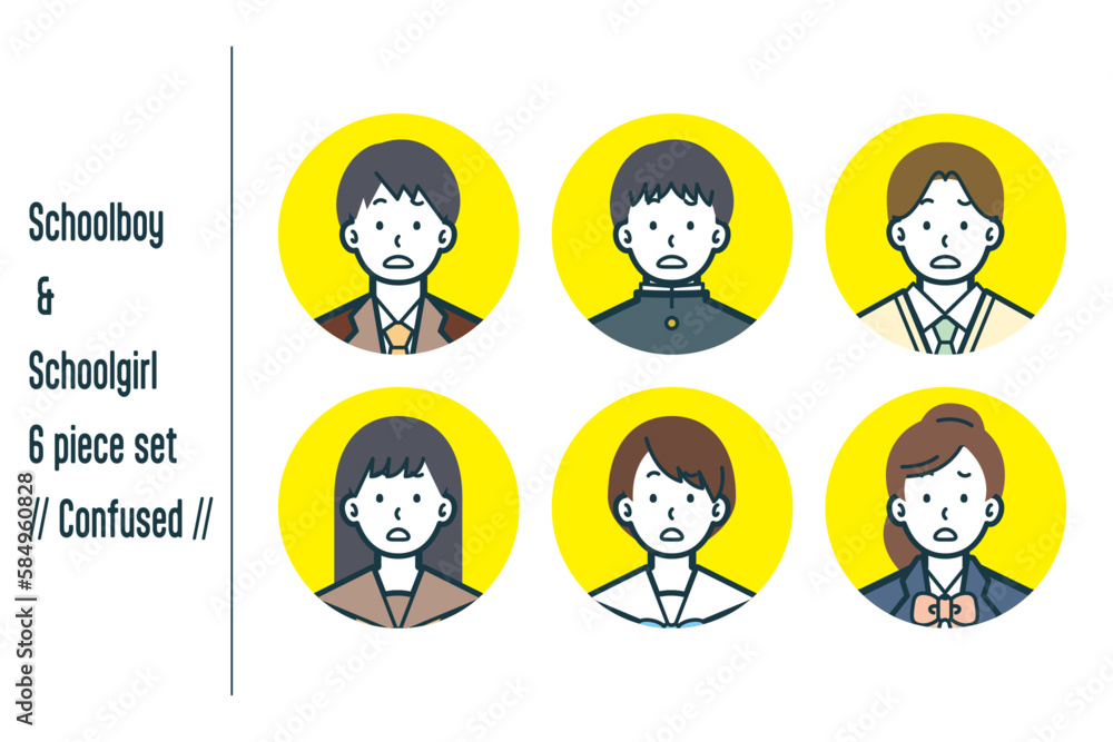 Naklejka premium 困惑している男女の学生の6点セットno.1