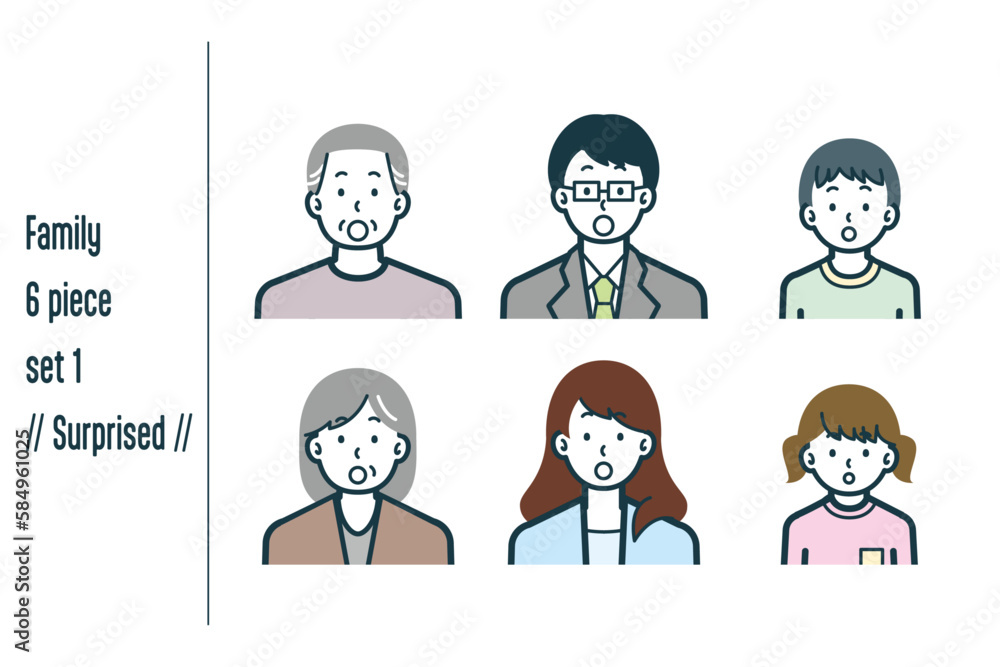 びっくりしている3世代の家族の6点セットno.1 びっくりしている3世代の家族の6点セットno.1