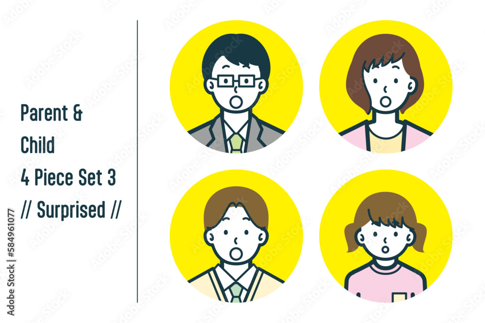 びっくりしている親子の4点セットno.3 びっくりしている親子の4点セットno.3