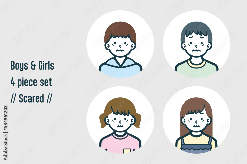 怖がっている男の子&女の子の4点セットno.1 怖がっている男の子&女の子の4点セットno.1
