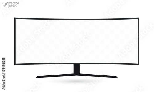 Curved monitor 4K flat screen. plasma realistic, White blank HD monitor mockup, Modern video panel white flatscreen.