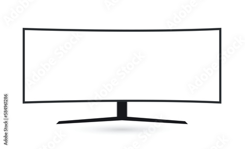 Curved screen monitor. plasma realistic, White blank HD monitor mockup, Modern video panel white flatscreen.