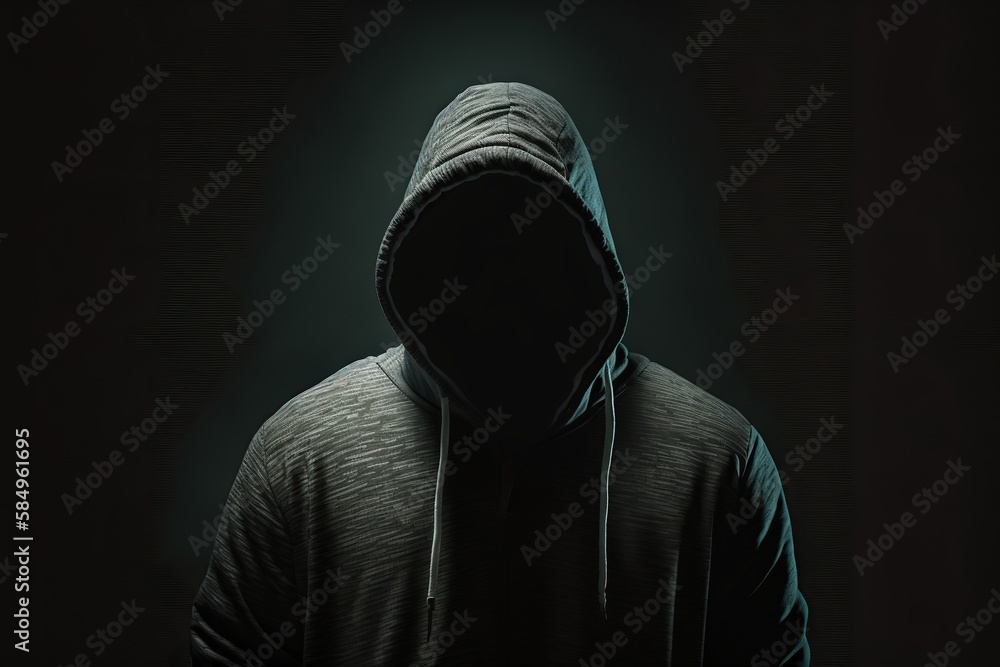 Faceless shadow person in grey hood dark mystery Faceless shadow person in grey hood dark mystery