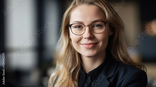 Radiant and Confident - Mid Adult Business Woman Smiling in the Office - High-Quality Stock Photography