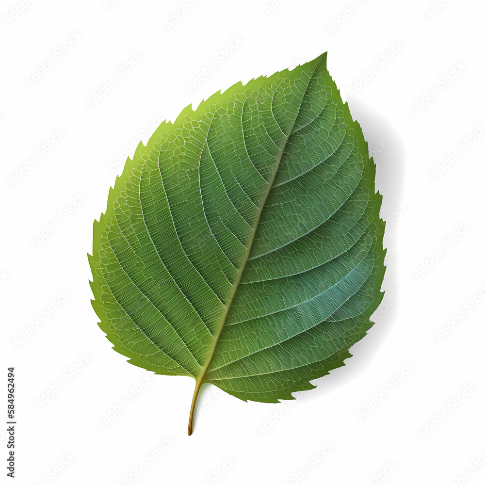 Obraz premium One Green Leaf Isolated White Background. Generative AI