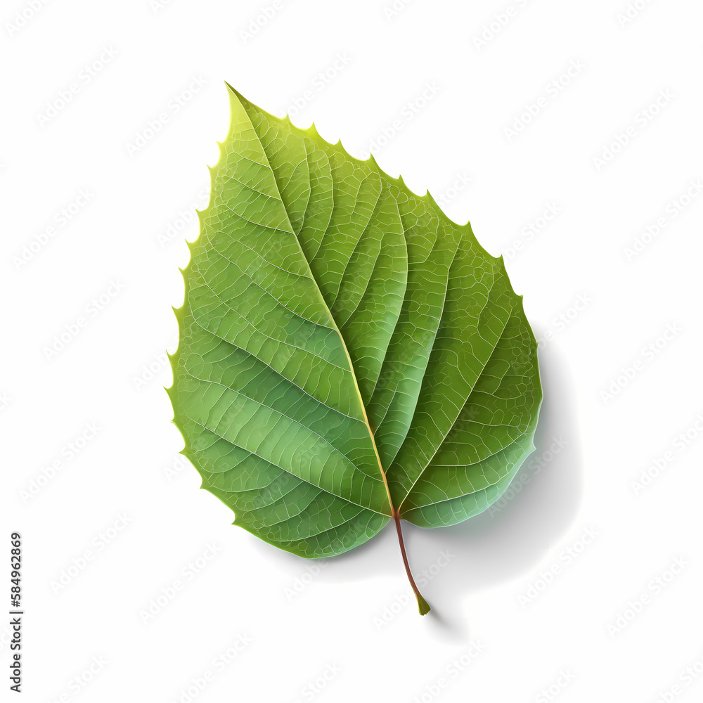 Obraz premium One Green Leaf Isolated White Background. Generative AI