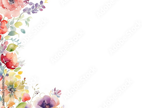 Fototapeta Naklejka Na Ścianę i Meble -  side frame with watercolor flowers, made with generative ai