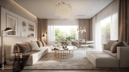  Beautiful Living Room in New Modern Luxury Home  designer furniture  stylish comfortable sofa  3D rendering  generative AI tools.