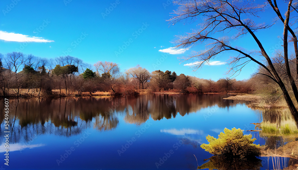 Nature colorful beauty reflected in tranquil pond generated by AI