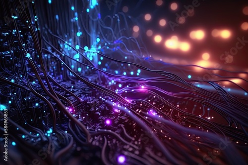 Wallpaper Mural Abstract digital dot line particle data background connecting technology concept.Generated AI Torontodigital.ca