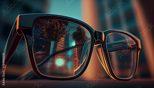 Eyeglasses and sunglasses reflecting summer elegance and design generated by AI
