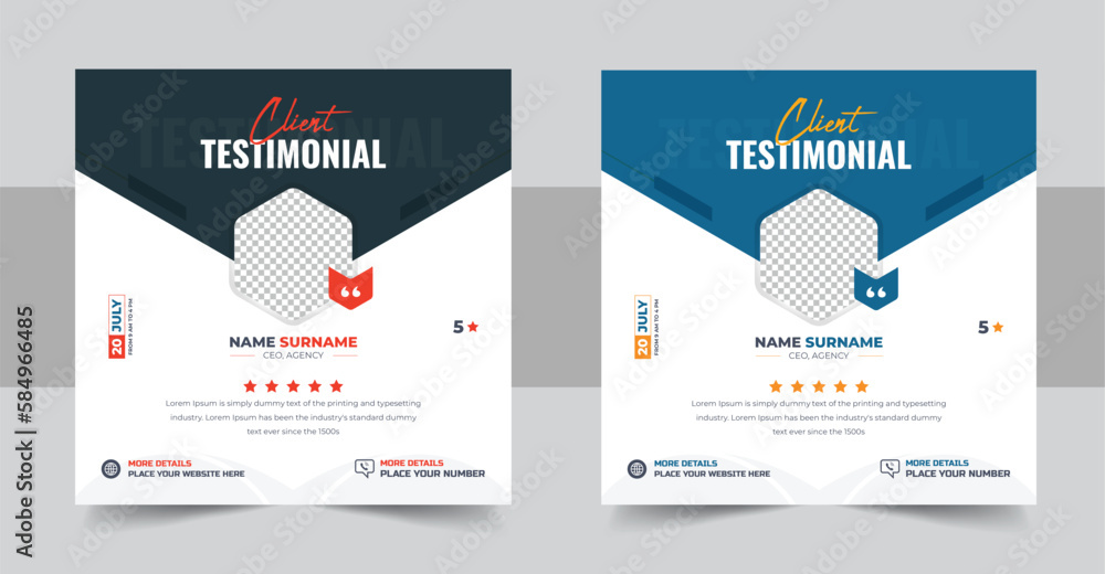 Client testimonials or customer feedback social media post web banner template set
Client testimonials or customer feedback social media post web banner template set