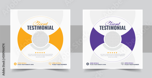 Modern and creative client testimonial social media post design. Customer service feedback review social media post or web banner design template set