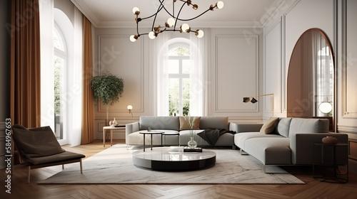The stylish interior of the living room with luxury furniture  3d render  a Modern home  a concept floor plan  and generative AI tools.
