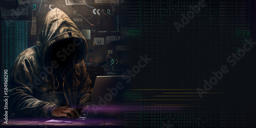 Fényképezés Hacker, hacker hacks network, hacker on a dark background