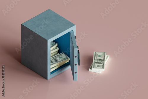 3D Render of a Stock of 100 Dollars Securely Stored in a Bank